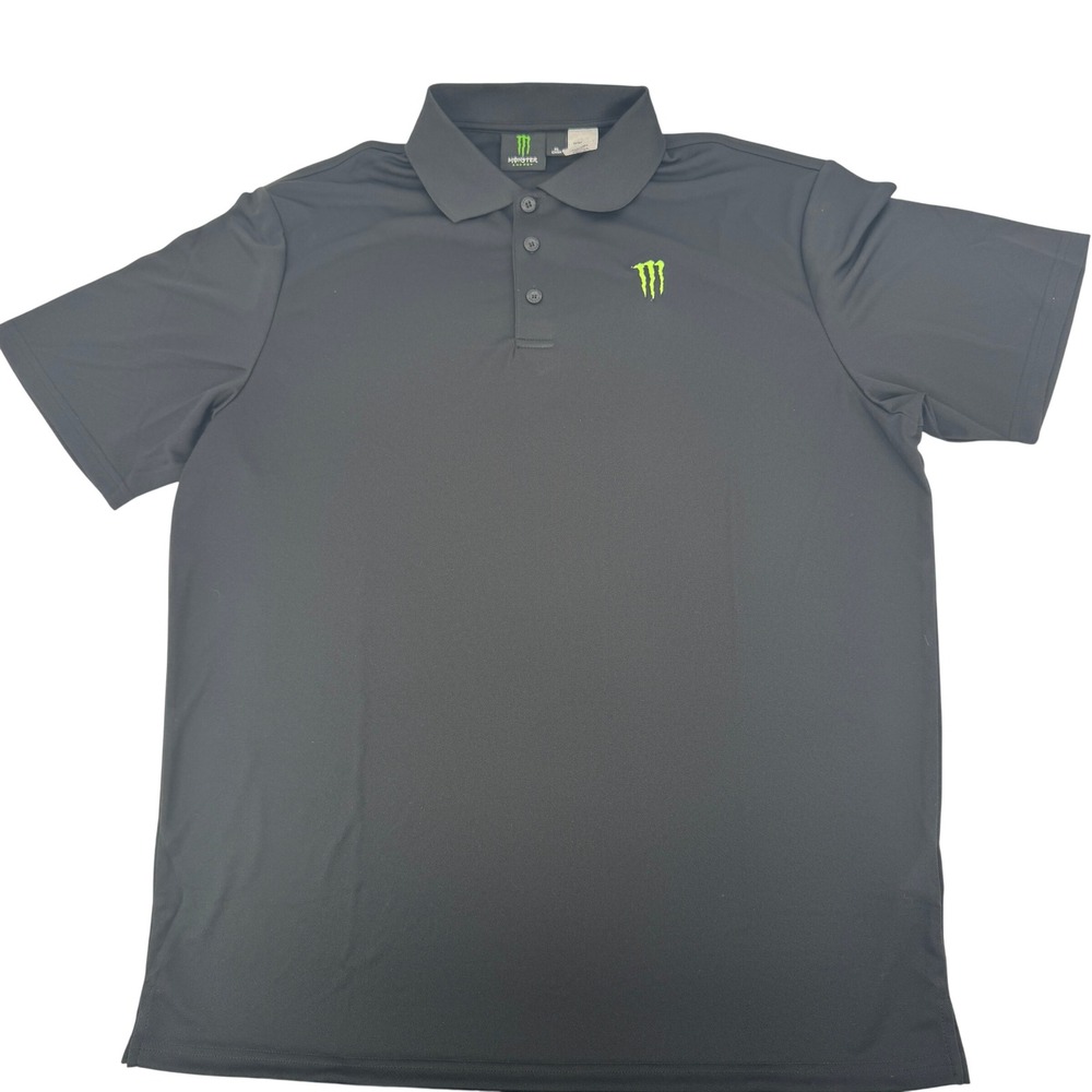 Monster Energy Polo Shirt Mens XL Black Short Sleeve Embroidered Logo Racing